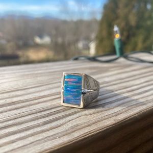 Blue/Red Custom Cut Opal Men’s Ring